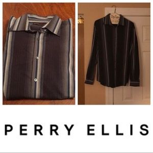 Perry Ellis Men's Striped Dress Shirt - Black and Blue